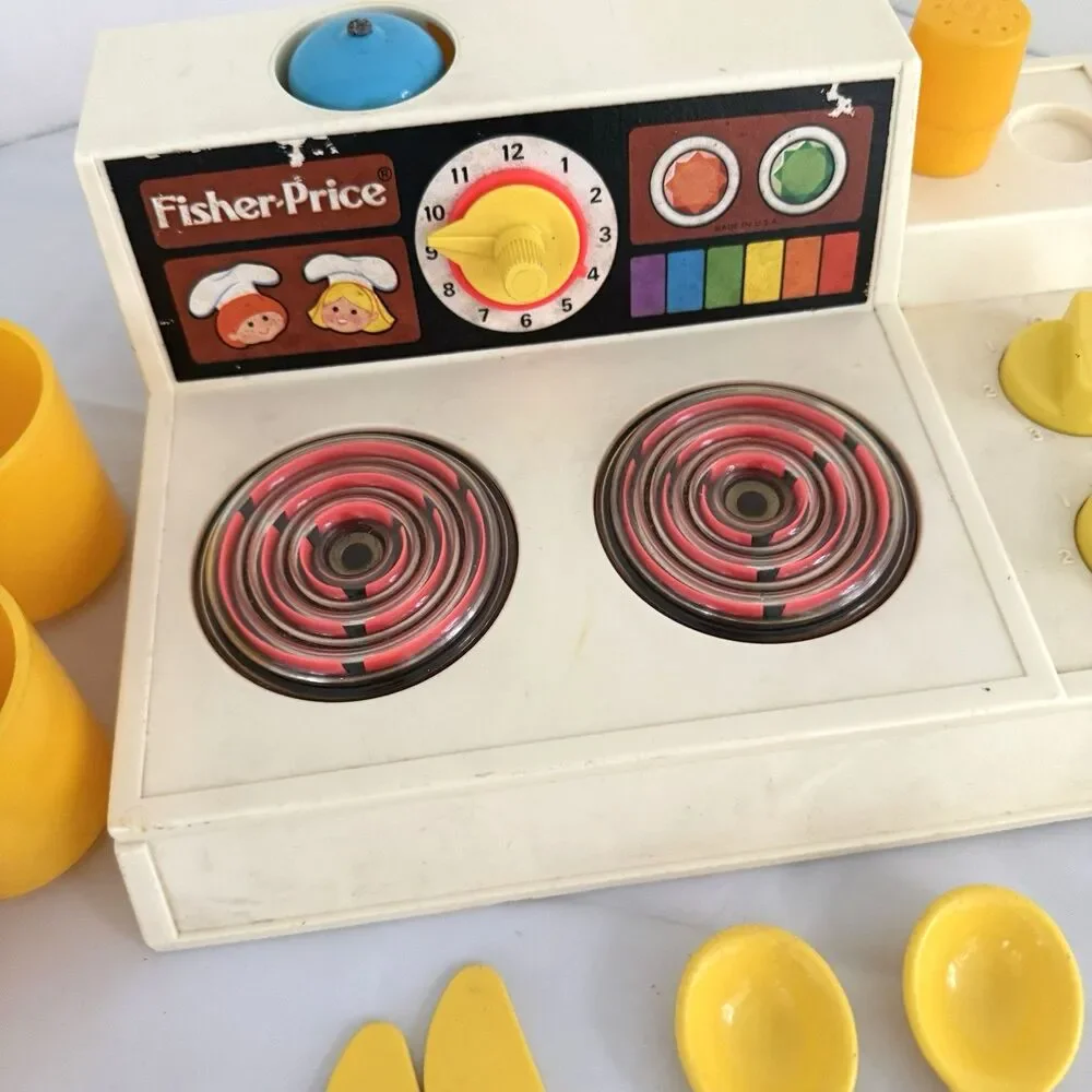 Vtg 1978 Fisher-Price Stove Top Glow Magic Burners 919 Accessories Bell WORKS